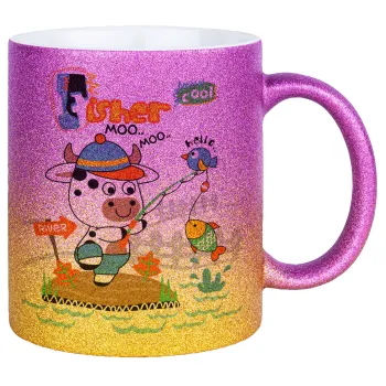 Kids Fisherman, Κούπα Χρυσή/Ροζ Glitter, κεραμική, 330ml