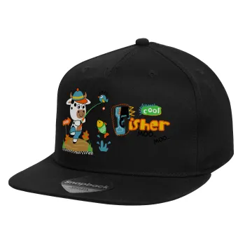 Kids Fisherman, Children's Flat Snapback Hat, Black (100% COTTON, CHILD, UNISEX, ONE SIZE)