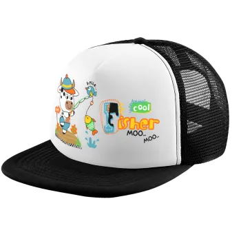 Kids Fisherman, Child's Soft Trucker Hat with BLACK/WHITE Mesh (POLYESTER, CHILD, ONE SIZE)