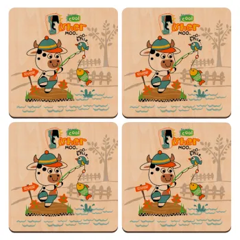 Kids Fisherman, ΣΕΤ x4 Σουβέρ ξύλινα τετράγωνα plywood (9cm)