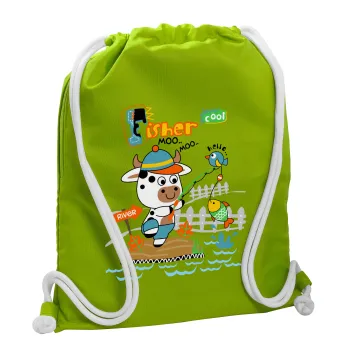 Kids Fisherman, Backpack bag GYMBAG LIME GREEN, with pocket (40x48cm) & thick cords