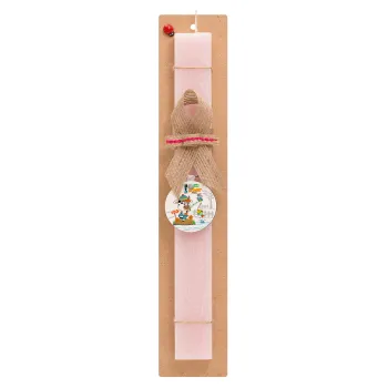 Kids Fisherman, Easter Set, wooden keychain & scented flat Easter candle (30cm) (PINK)