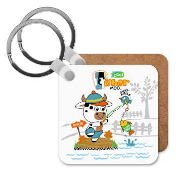 Kids Fisherman, Μπρελόκ Ξύλινο τετράγωνο MDF