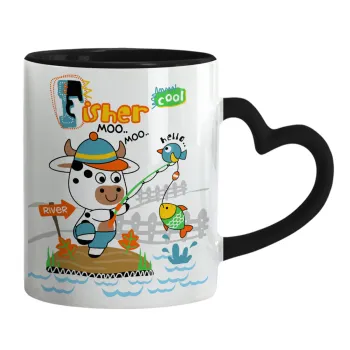 Kids Fisherman, Mug heart black handle, ceramic, 330ml
