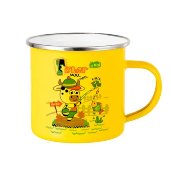 Kids Fisherman, Yellow Enamel Metallic Cup 360ml