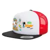 Adult Foam Flat Snapback with Mesh Black-White-Red (POLYESTER, ADULT, UNISEX, ONE SIZE)