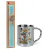 Easter Set, metallic thermal cup (300ml) & aromatic flat Easter candle (30cm) (TURQUOISE)