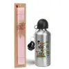 Easter Set, metallic Silver aluminum water bottle (500ml) & scented flat Easter candle (30cm) (PINK)