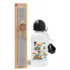 Easter Set, metallic aluminum water bottle (500ml) & aromatic flat Easter candle (30cm) (GRAY)