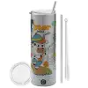 Tumbler stainless steel Silver 600ml, with metal straw & cleaning brush