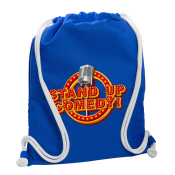 Stand up comedy, Τσάντα πλάτης πουγκί GYMBAG Μπλε, με τσέπη (40x48cm) & χονδρά κορδόνια