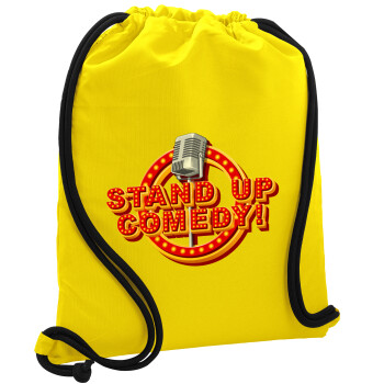 Stand up comedy, Τσάντα πλάτης πουγκί GYMBAG Κίτρινη, με τσέπη (40x48cm) & χονδρά κορδόνια