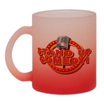 Stand up comedy, Κούπα γυάλινη δίχρωμη με βάση το κόκκινο ματ, 330ml