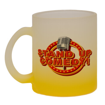 Stand up comedy, Κούπα γυάλινη δίχρωμη με βάση το κίτρινο ματ, 330ml