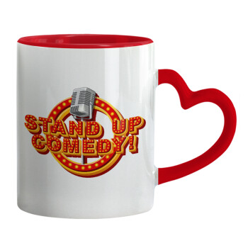 Stand up comedy, Mug heart red handle, ceramic, 330ml