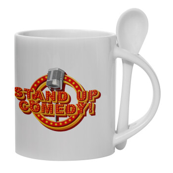 Stand up comedy, Ceramic coffee mug with Spoon, 330ml (1pcs)