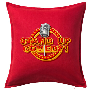 Stand up comedy, Μαξιλάρι καναπέ Κόκκινο 100% βαμβάκι, περιέχεται το γέμισμα (50x50cm)