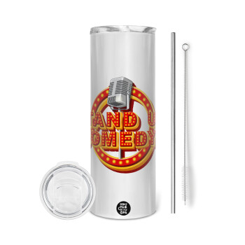 Stand up comedy, Eco friendly stainless steel tumbler 600ml, with metal straw & cleaning brush