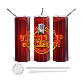 Stand up comedy, 360 Eco friendly stainless steel tumbler 600ml, with metal straw & cleaning brush
