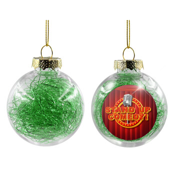 Stand up comedy, Χριστουγεννιάτικη μπάλα δένδρου διάφανη με πράσινο γέμισμα 8cm