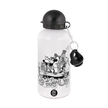 Mickey steamboat, Metal water bottle, White, aluminum 500ml