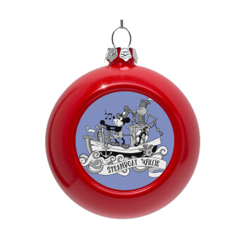 Mickey steamboat, Red Christmas tree ornament bauble 8cm