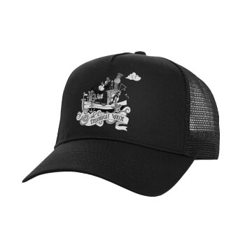 Mickey steamboat, Structured Trucker Adult Hat, with Mesh, Black (100% COTTON, ADULT, UNISEX, ONE SIZE)
