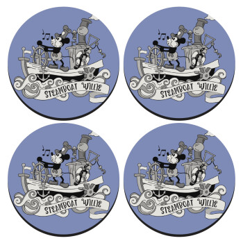 Mickey steamboat, SET of 4 round wooden coasters (9cm)