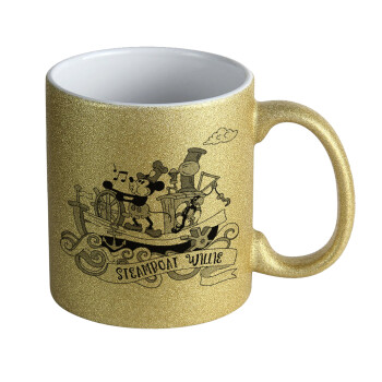 Mickey steamboat, Κούπα Χρυσή Glitter που γυαλίζει, κεραμική, 330ml