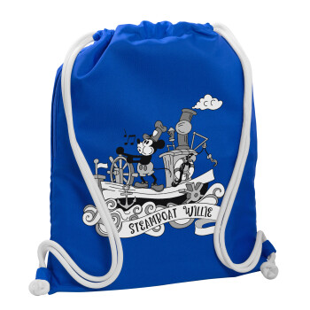 Mickey steamboat, Backpack pouch GYMBAG Blue, with pocket (40x48cm) & thick cords