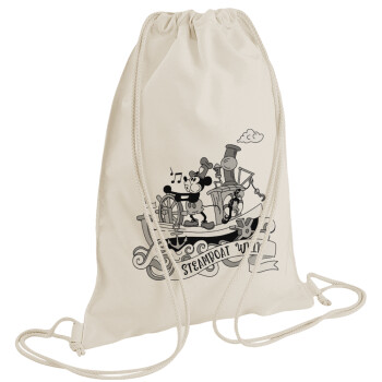 Mickey steamboat, Backpack bag GYMBAG natural (28x40cm)