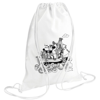 Mickey steamboat, Backpack pouch GYMBAG white (28x40cm)