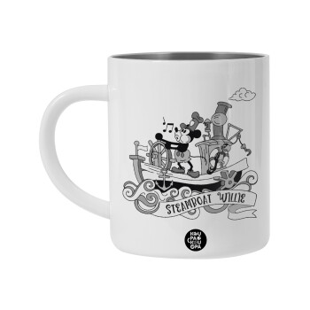 Mickey steamboat, Λευκή Ανοξείδωτη Μεταλλική Κούπα 450ml - Διπλού Τοιχώματος 