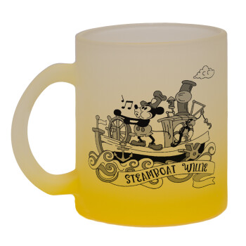 Mickey steamboat, Κούπα γυάλινη δίχρωμη με βάση το κίτρινο ματ, 330ml