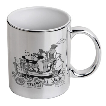 Mickey steamboat, Mug ceramic, silver mirror, 330ml
