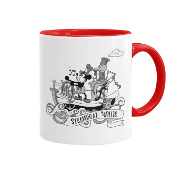 Mickey steamboat, Mug colored red, ceramic, 330ml