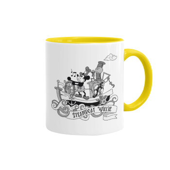 Mickey steamboat, Κούπα χρωματιστή κίτρινη, κεραμική, 330ml