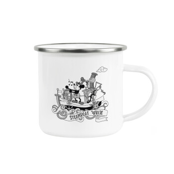 Mickey steamboat, Metallic enamel cup white 360ml