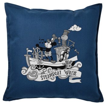 Mickey steamboat, Μαξιλάρι καναπέ Μπλε 100% βαμβάκι, περιέχεται το γέμισμα (50x50cm)