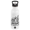 White water bottle with straw, stainless steel 600ml