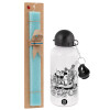 Easter Set, metallic aluminum water bottle (500ml) & scented flat candle (30cm) (TURQUOISE)