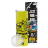 Neon Yellow Travel Tumbler, with metal straw (Stainless steel 304 Food grade, BPA free, 600ml)