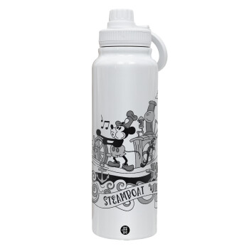 Mickey steamboat, 1L Stainless Steel Thermal Bottle with Phone Holder & Double Wall Insulation