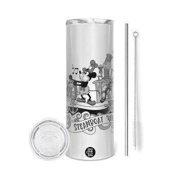 Mickey steamboat, Eco friendly stainless steel tumbler 600ml, with metal straw & cleaning brush