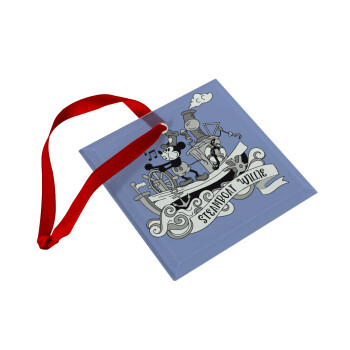 Mickey steamboat, Χριστουγεννιάτικο στολίδι γυάλινο τετράγωνο 9x9cm