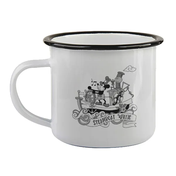 Mickey steamboat — Enamel mug with black rim, 360ml