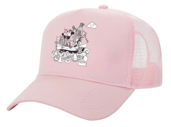 Mickey steamboat — Καπέλο Ενηλίκων Structured Trucker, με Δίχτυ, ΡΟΖ (100% ΒΑΜΒΑΚΕΡΟ, ΕΝΗΛΙΚΩΝ, UNISEX, ONE SIZE)