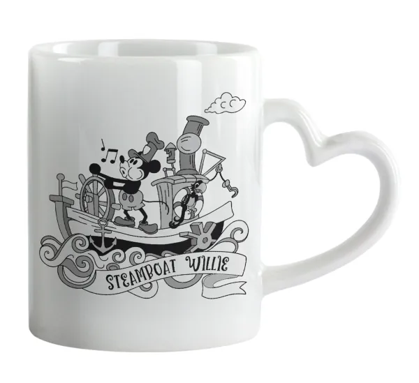 Mickey steamboat — Κούπα καρδιά χερούλι λευκή, κεραμική, 330ml