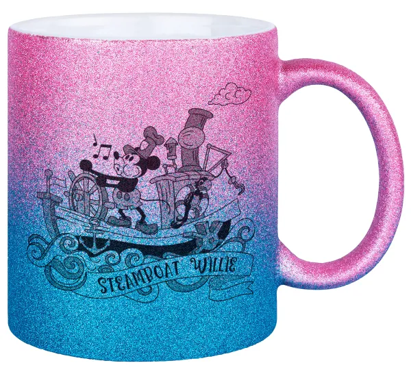 Mickey steamboat — Κούπα Χρυσή/Μπλε Glitter, κεραμική, 330ml