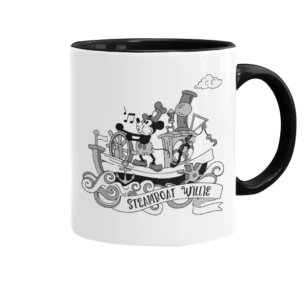 Mickey steamboat — Κούπα χρωματιστή μαύρη, κεραμική, 330ml